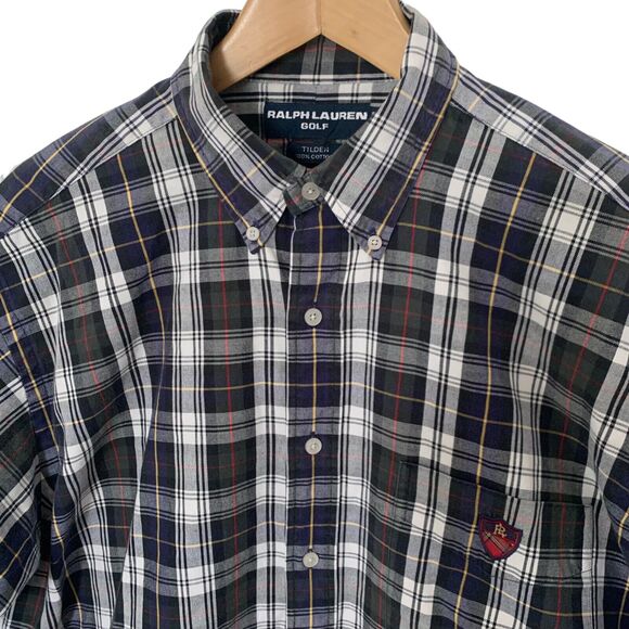 Ralph Lauren Golf Tilden Button Down Shirt Mens Large Blue Plaid Crest Vintage - Picture 5 of 5